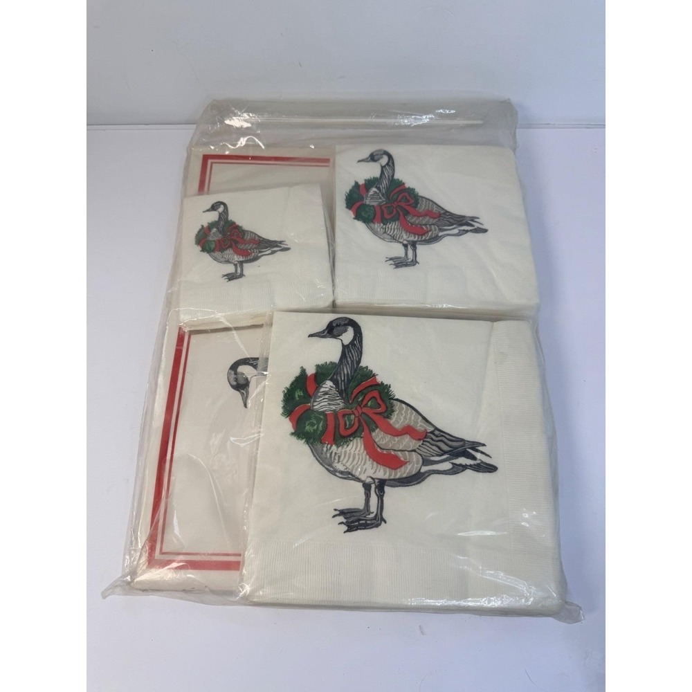 Gordon Fraser Vintage Napkin Placemat Hostess Set Geese Goose Holiday‎ Wreath